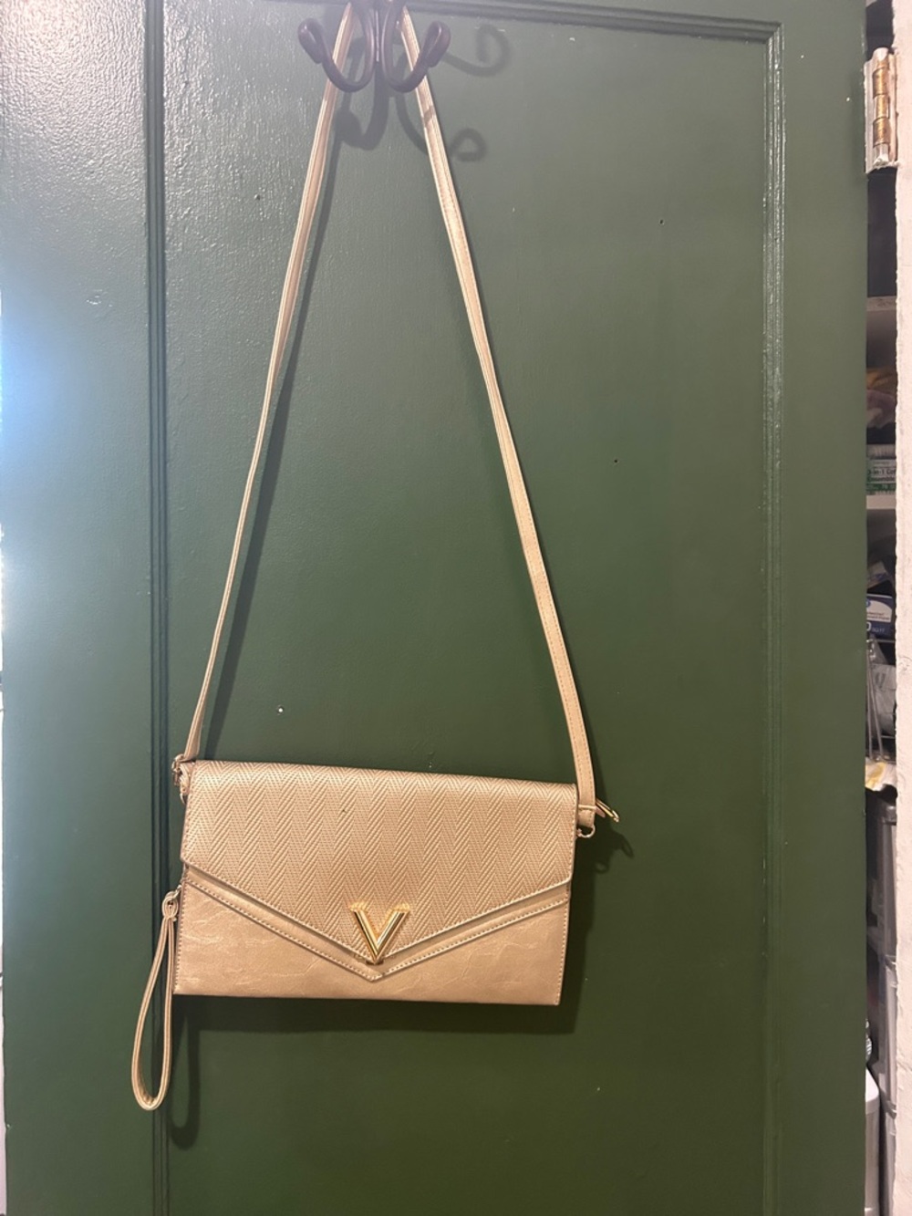 Gold Shoulder Crossbody Bag with V Accent
